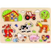 Goki Houten Noppenpuzzel - Boerderij - 9 puzzelstukken - 30 x 21 cm