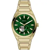 Fossil Analoog horloge 'EVERETT' goud / donkergroen / wit