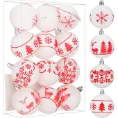 Springos Kerstballen | 12 Stuks | 7 cm | Rood | Wit