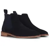 London Brogues Heren Marineblauwe Suède Leren Slip-On Chelsea Enkellaarsjes