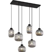 QAZQA Design hanglamp zwart met smoke glas 6-lichts - Ana