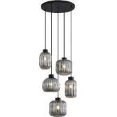 QAZQA Design hanglamp zwart met smoke glas 5-lichts - Ana