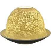 Clayre & Eef Waxinelichthouder Ø 12x8 cm Wit Porselein Bloemen Wit