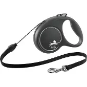 Flexi voor hond rollijn voor black design cord zwart m 5 mtr tot 20 kg