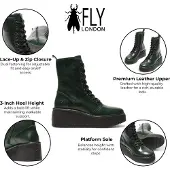 Fly london Dames Petrol Groene HAIT273 Leren Veterschoenen met Dikke Plateauzool