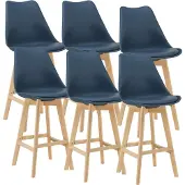 En.casa Barkruk set van 6 kunstleer en beuken 105x48x58 cm blauw