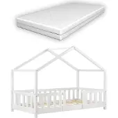 En.casa Kinderbed Treviolo met uitvalbeveiliging en matras 80x160 cm wit []