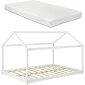 En.casa Kinderbed Cerro huisbed met matras 140x200 cm wit