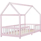 En.casa Kinderbed Sisimiut met uitvalbeveiliging 90x200 cm roze en wit