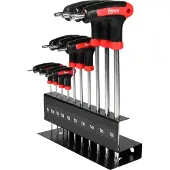 GereedschapXXL Torx T-sleutelset 10-delig Cr-V staal met standaard, ideaal voor klussen