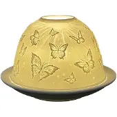 Clayre & Eef Waxinelichthouder Ø 12x8 cm Wit Porselein Vlinders Wit