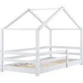 En.casa Kinderbed "Knätten" met huiselijke uitstraling, voorzien van valbeveiliging, gemaakt van grenenhout, afmetingen 90 x 200 cm, kleur wit