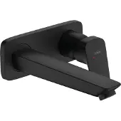 Hansgrohe logis eengreeps wastafelmengkraan afbouwdeel voor wandmontage, plaat, voorsprong 195 mm en pushopen afvoerplug, mat zwart