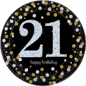 Procos Feestborden \'21\' Glitter 22,3 Cm 8 Stuks
