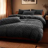 Zydante Dekbedovertrek Teddy Jacquard - Antraciet 140 x 200/220 cm