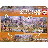 Educa Puzzle 2 in 1 Panorama. Wilde dieren. Artikelnummer: 18606