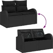 vidaXL Tuinbank Set 7 st Zwart Poly Riet
