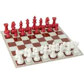 J-Line decoratie Schaakspel Plateau - polyresin - wit/kerstrood