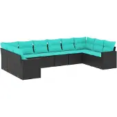 vidaXL 10-delige Loungeset met kussens poly rattan zwart