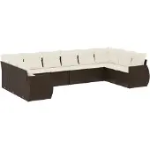 vidaXL 10-delige Loungeset met kussens poly rattan bruin