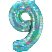 Folat - Folieballon Cijfer 9 Galactic Aqua - 86 cm