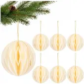 Springos Kerstbal | Papier | 12 Cm | 3D | Wit + Goud Glitter | 6 Stuks