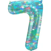 Folat - Folieballon Cijfer 7 Galactic Aqua - 86 cm