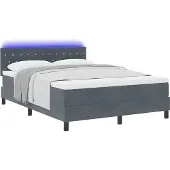 vidaXL LED boxspringbed met hoofdeinde, donkergrijs, 140 x 200 cm, fluweel