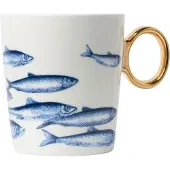 Heinen Delfts Blauw Mok Vissen Blauw / Wit D 8,5 H 9,5 Cm