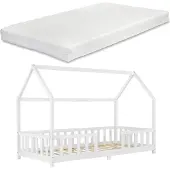 En.casa Kinderbed Sisimiut met uitvalbeveiliging en matras 90x200 wit