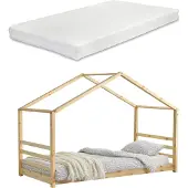 En.casa Kinderbed grenen huisbed incl. matras 90x200 cm hout