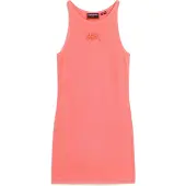 Superdry Dames Roze geborduurde geribde jurk met olympische rug (S), Casual, Mouwloos / spaghettibandjes, Biologisch katoen W8011595A