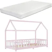 En.casa Kinderbed Sisimiut met matras 90x200 cm roze en wit