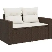 vidaXL 4-delige Loungeset met kussens poly rattan bruin