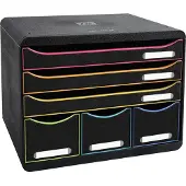 Exacompta STOREBOX Zwart/Harlekijn, 6 open laden A4+ liggend, 27 cm diep, geruisloze uittrekelementen, veiligheidsstop, 25 jaar