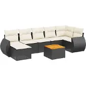 vidaXL 8-delige tuinmeubelset met kussens, zwart, polyrotan