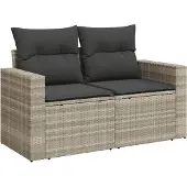 vidaXL 7-delige Loungeset met kussens poly rattan lichtgrijs