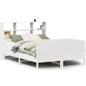 vidaXL Bed met boekenkast zonder matras grenenhout wit 160x200 cm