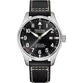 Festina swiss made automatisch zwart heren horloge met zwarte wijzerplaat & leren band