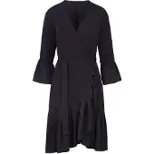 Conquista Zwarte wikkeljurk Viscose met klokmouwen.