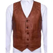 Infinity Leather Bruinen lederen vest formeel traditioneel giletvest