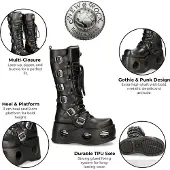 New rock M-272-S2 Neptuno Metallic Kniehoge Zwarte Leren Gothic Laarzen
