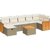 vidaXL 8-delige Loungeset met kussens poly rattan beige