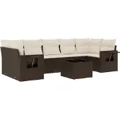 vidaXL 8-delige Loungeset met kussens poly rattan bruin