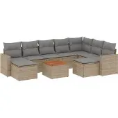 vidaXL 10-delige Loungeset met kussens poly rattan beige