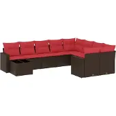 vidaXL 10-delige Loungeset met kussens poly rattan bruin