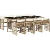 vidaXL 9-delige Tuinset met kussens poly rattan beige