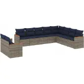 vidaXL 10-delige tuinbankset met kussens, grijs polyrotan