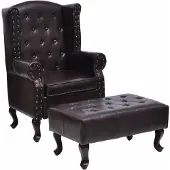 vidaXL Fauteuil met voetenbankje kunstleer donkerbruin