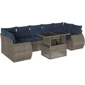 vidaXL 8-delige tuinbankset met kussens, grijs polyrotan